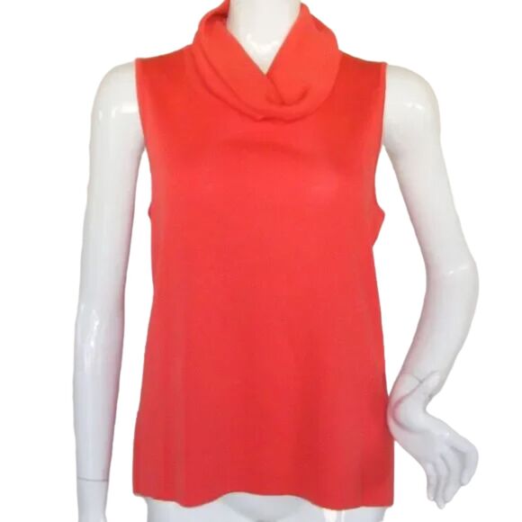 Misook Tops - MISOOK Top, L, Sleeveless, Cowl neck, Acrylic, Exclusively Red orange